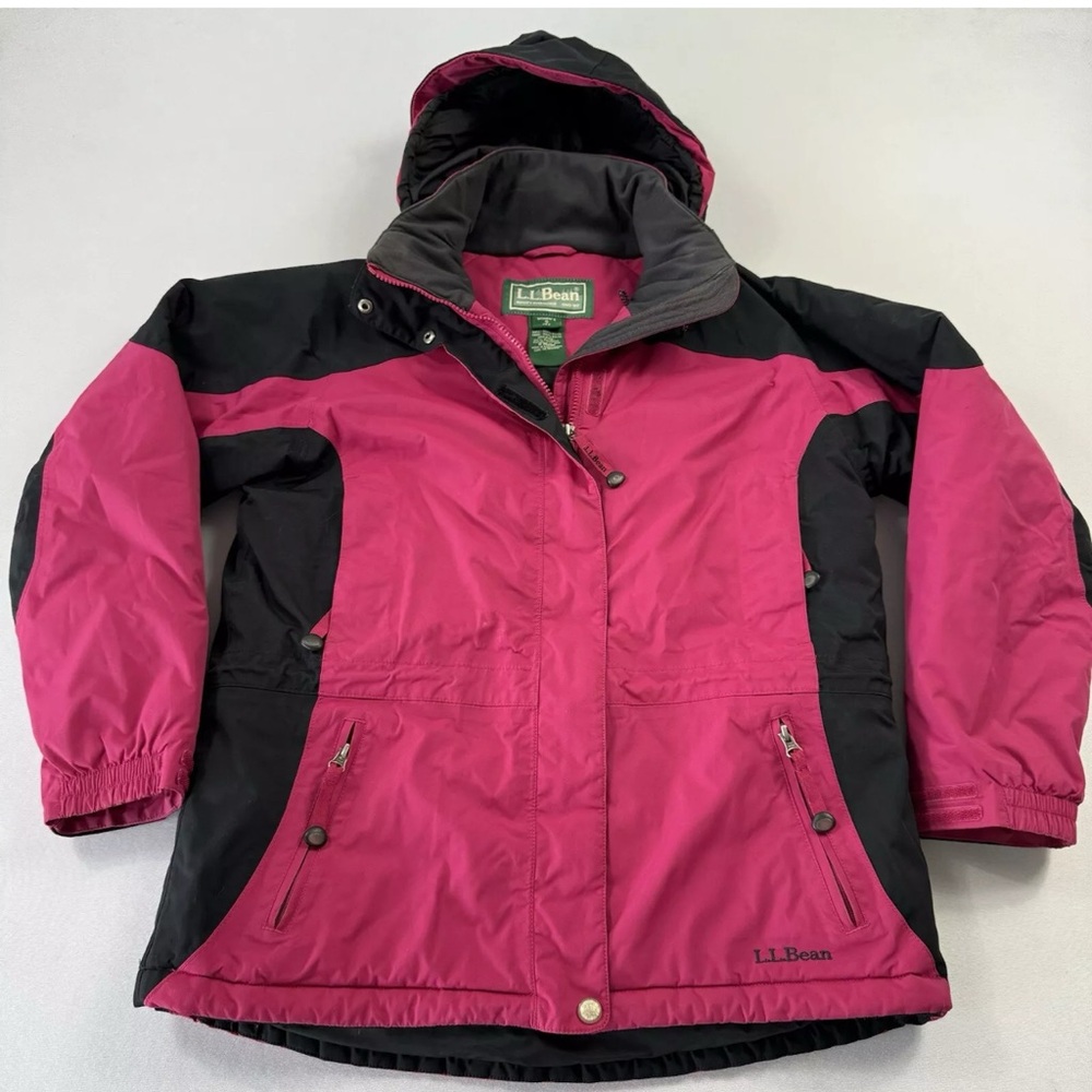 L.L. Bean Women's Ski Jacket Small‎ Petite Pink Black Nylon Primaloft Hooded